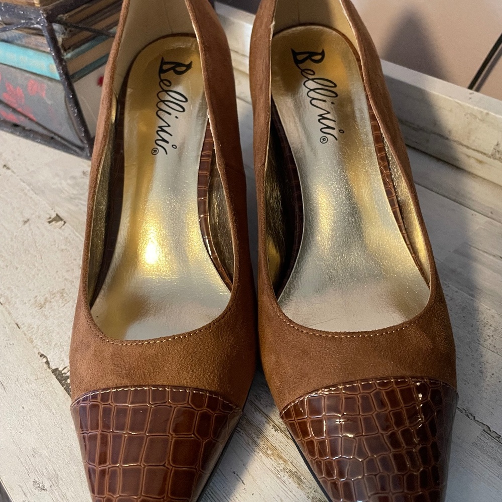 Bellini Suede & Faux Snakeskin Heels